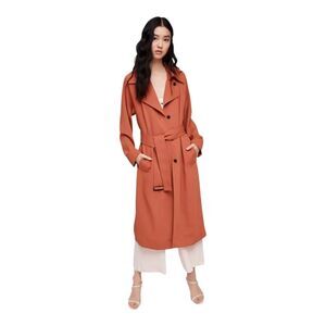 Aritzia Wilfred Pelat Long Trench Coat Cinnamon Brown Tencel Blend Belted Jacket